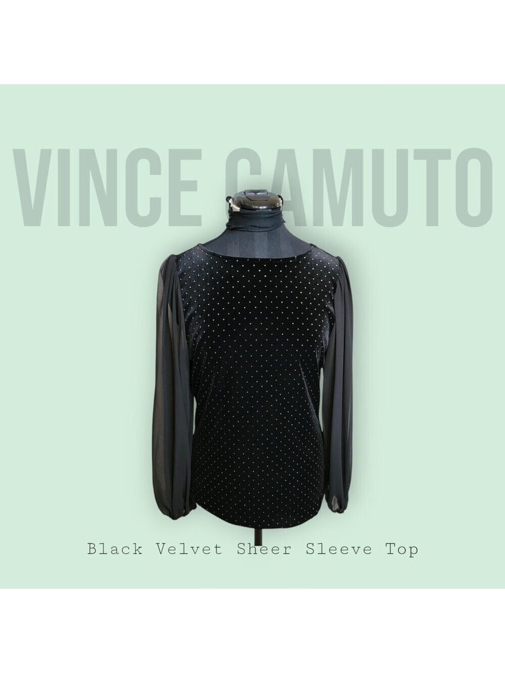 Vince Camuto Black Velvet Sheer Sleeve Top Small | Holiday Party Blouse